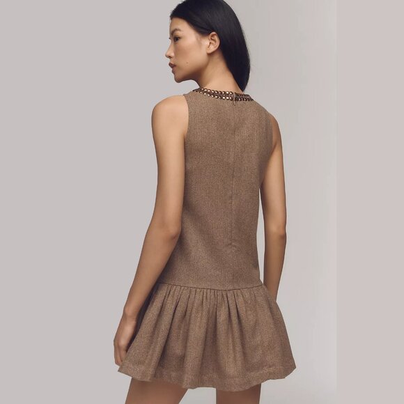 NEW Anthropologie Sizes M, L, XL Beaded Keyhole Sleeveless Mini Dress - Brown - Picture 4 of 4